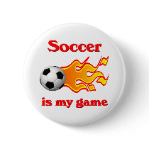 Soccer Game Button with Soccer Ball and Flame