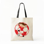 Soccer Girl 1 and Ball Red and White Tote Bag