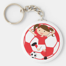 Soccer Girl 1 and Ball Red and White Key Chain