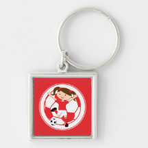 Soccer Girl 1 and Ball Red and White Keychains