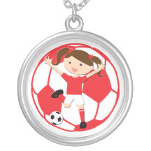 Soccer Girl 1 and Ball Red and White Pendants