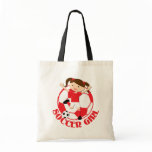 Soccer Girl 1 and Ball Red and White v2 Tote Bags