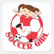 Soccer Girl 1 and Ball Red and White v2 Stickers