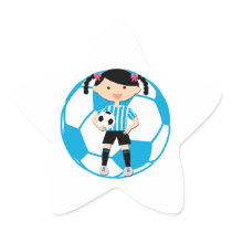 Soccer Girl 2 and Ball Blue and White Stripes Stickers