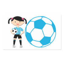 Soccer Girl 2 and Ball Blue and White Stripes Sticker
