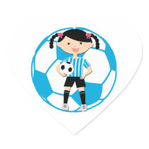 Soccer Girl 2 and Ball Blue and White Stripes Heart Stickers