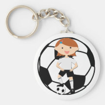 Soccer Girl 3 and Ball Black and White Key Chains