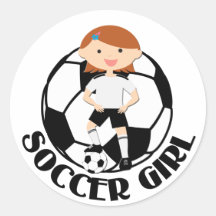 Soccer Girl 3 and Ball Black and White v2 Round Stickers
