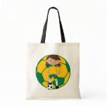 Soccer Girl 4 and Ball Green and Yellow Canvas Bags