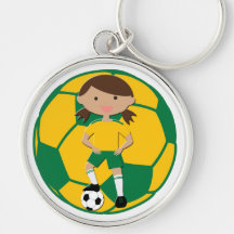 Soccer Girl 4 and Ball Green and Yellow Keychains