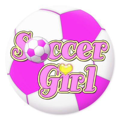 She loves soccer but is all girl Pink and yellow soccer girl with soccer