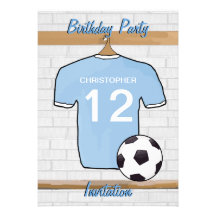 Soccer Jersey Sky Blue and White Birthday Party Personalized Invitations