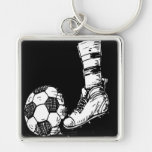 SOCCER KICKER BLACK AND WHITE KEYCHAINS