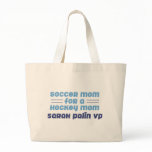 Soccer Mom for a Hockey Mom White/Navy Tote bags