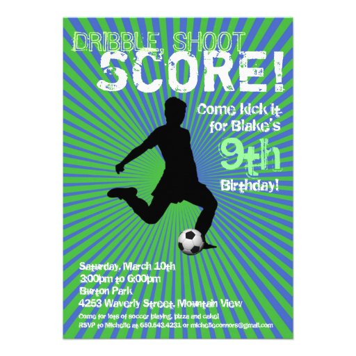 Soccer Party Invitation - Boy, Green and Blue