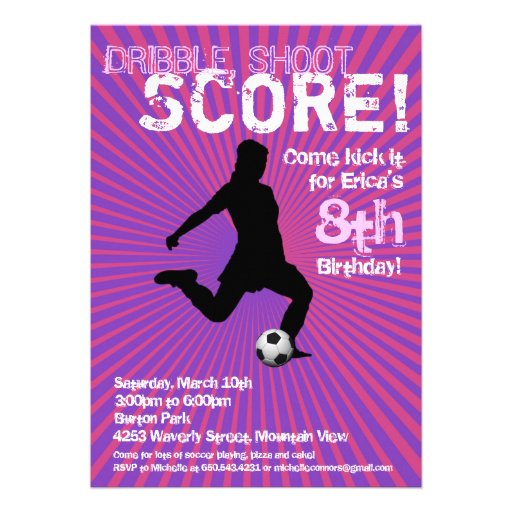 Soccer Party Invitation - Girl, Pink and Purple