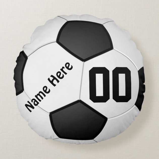 Soccer Pillows NAME, NUMBER, Your TEXT COLORS Round Pillow
