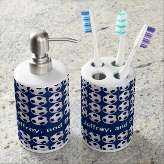 Soccer Soap Dispenser and Toothbrush Holder Set