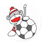 Soccer Sock Monkey Round Sticker