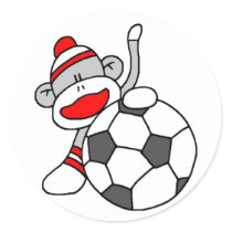 Soccer Sock Monkey Round Sticker