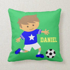 Soccer Star Boy, Football Theme for Boys bedroom Throw Pillows