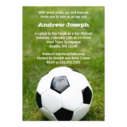 Soccer Themed Bar Mitzvah Personalized Announcements (front side)