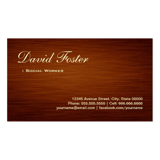 Social Worker - Wood Grain Look Business Card Template