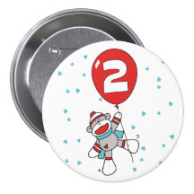 Sock Monkey 2nd Birthday Pinback Buttons