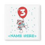 Sock Monkey 3rd Birthday Magnet