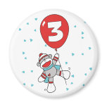 Sock Monkey 3rd Birthday Refrigerator Magnet