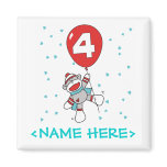 Sock Monkey 4th Birthday Refrigerator Magnets
