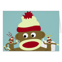 Sock Monkey Angel & Devil Greeting Cards