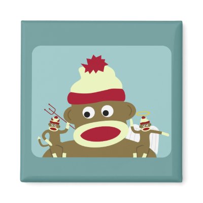Sock Monkey Angel & Devil Fridge Magnet