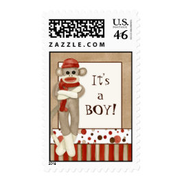 Sock Monkey, Baby Announcement Postage stamp