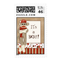 Sock Monkey, Baby Announcement  Postage