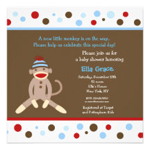 Sock Monkey Baby Shower Invitations Boy
