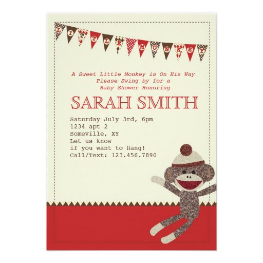 Sock Monkey Baby Shower Invite