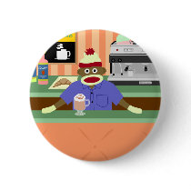 Sock Monkey Barista buttons by sockmonkeys Sock Monkey Barista buttons