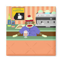 Sock Monkey Barista magnets by sockmonkeys Sock Monkey Barista magnets