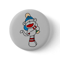 Sock Monkey Baseball At Bat Tshirts and Gifts Pinback Button
