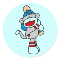 Sock Monkey Baseball At Bat Tshirts and Gifts Round Sticker