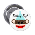 Sock Monkey Birthday Boy Button