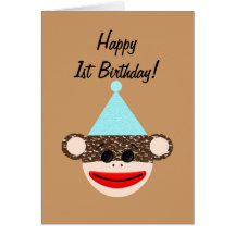 Sock Monkey Birthday Card