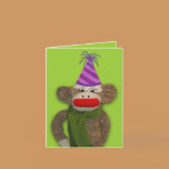 Sock Monkey Birthday Hat cards