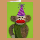 Sock Monkey Birthday Hat cards