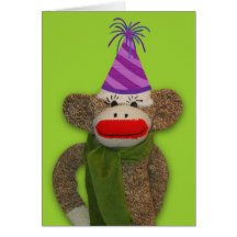 Sock Monkey Birthday Hat Cards