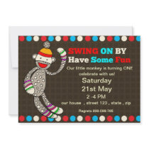 Sock  monkey Birthday invitation