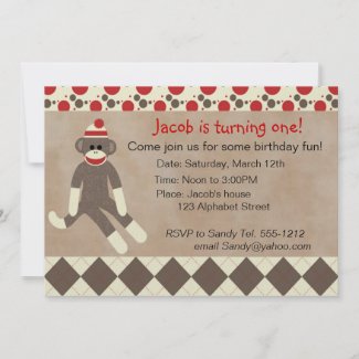 Sock Monkey Birthday Invitation