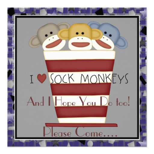 Sock Monkey Birthday Invitation