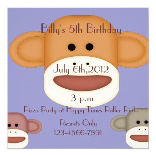 Sock Monkey Birthday Invitation